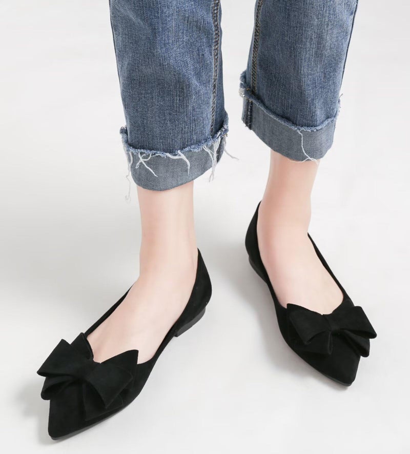 SAILING LU Bow-Knot Ballet Flats Womens Pointy Toe Flat Shoes Suede Dress Shoes Wear to Work Slip On Moccasins Black Size 9 - Image 5